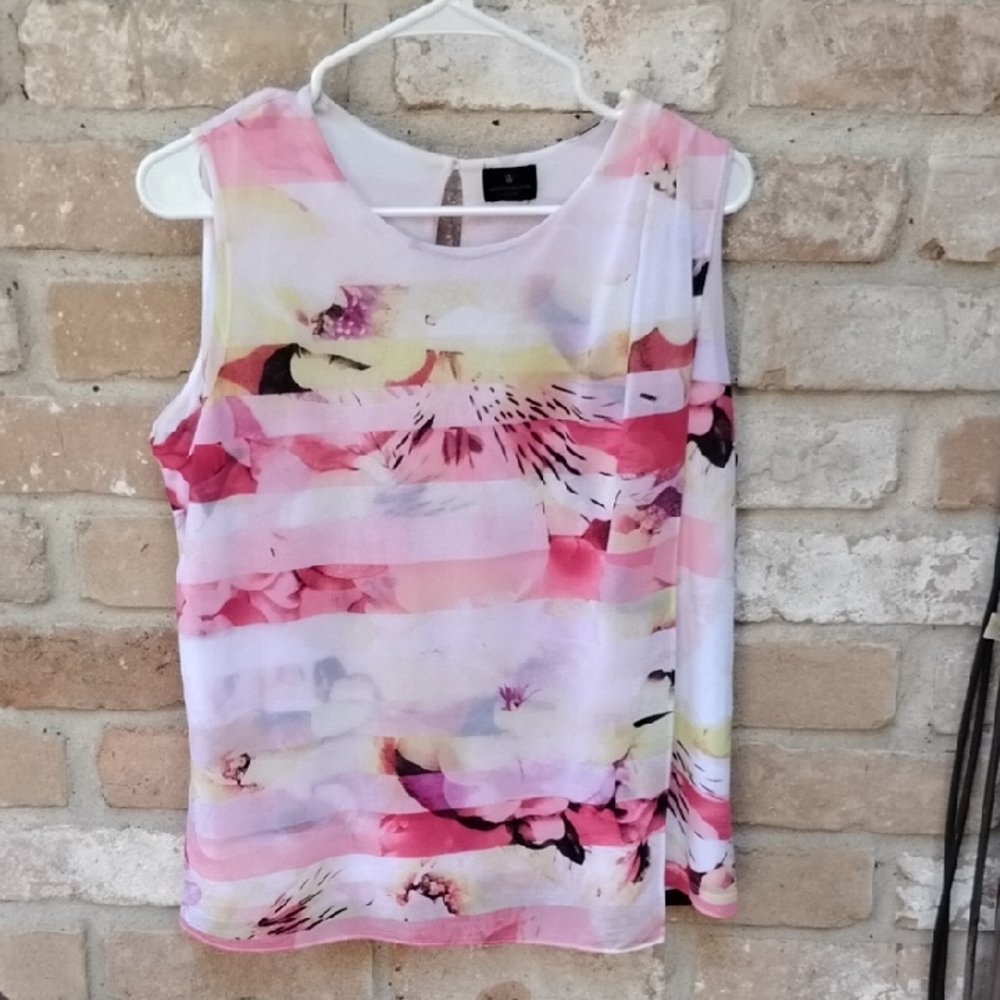 Worthington Pink and White Abstract Tank Top